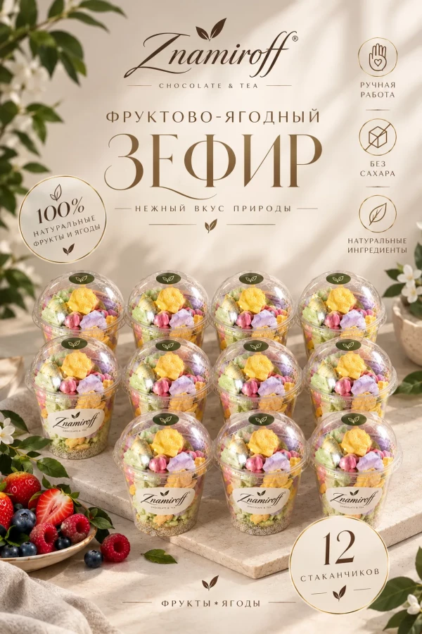 №1 Зефир в стаканчиках без сахара(коробка 12шт по 100гр) в Минеральных Водах