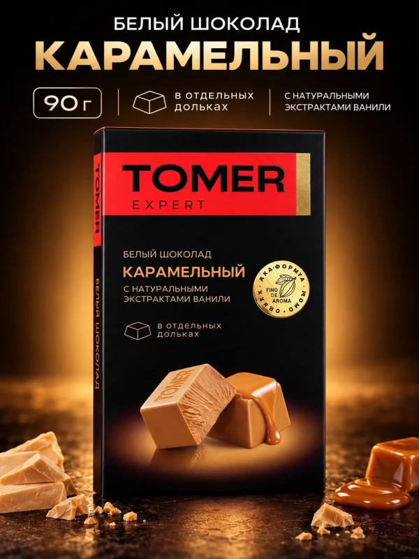 №1 Фабрика Томер  Белый шоколад КАРАМЕЛЬНЫЙ, 90г  в Минеральных Водах