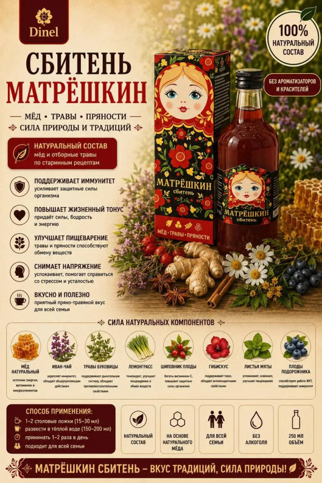  Сбитень Матрёшкин, 250мл  в Минеральных Водах